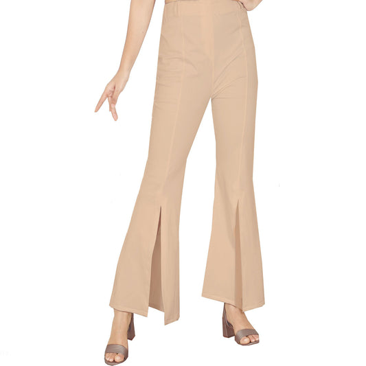 Front Slit Bell-Bottom Pant - Beige