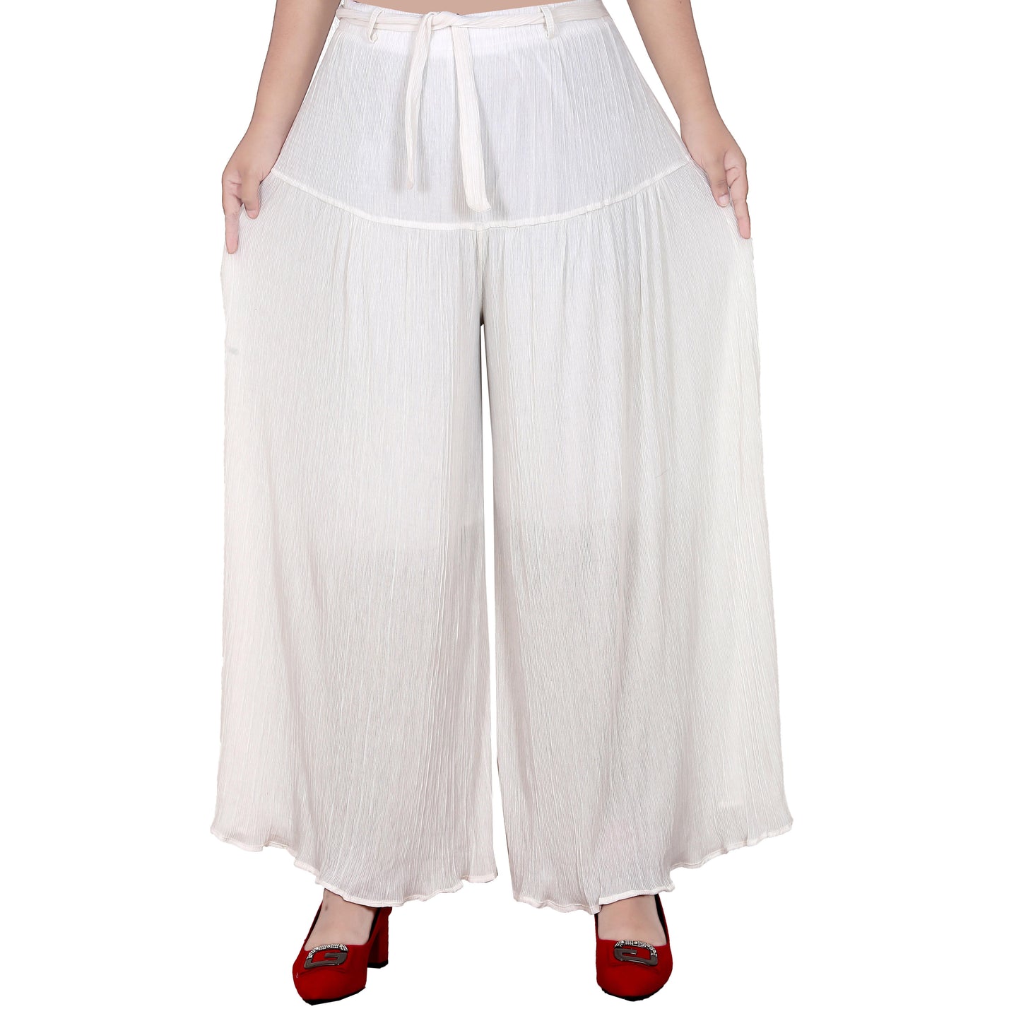 Plated Fabric Skirt Palazzo - White