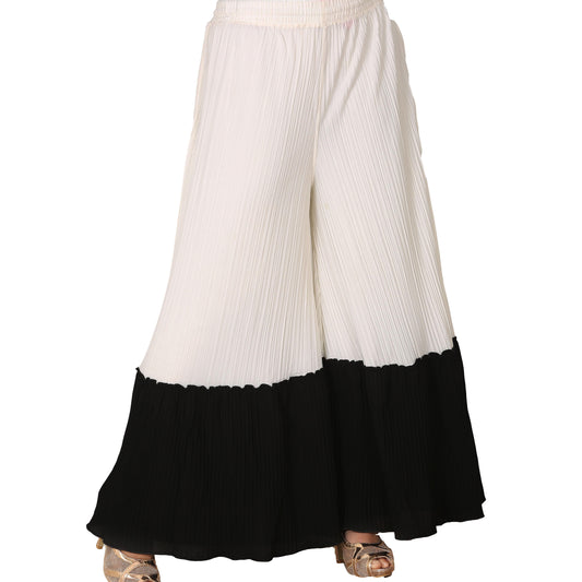 Plated Fabric Contrast Skirt Palazzo